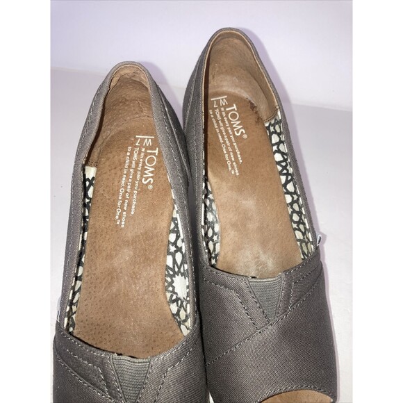 TOMS Calypso Grey Peep Toe Espadrille Wedge Canvas Sandals Heels Shoes Sz7 - Picture 8 of 10